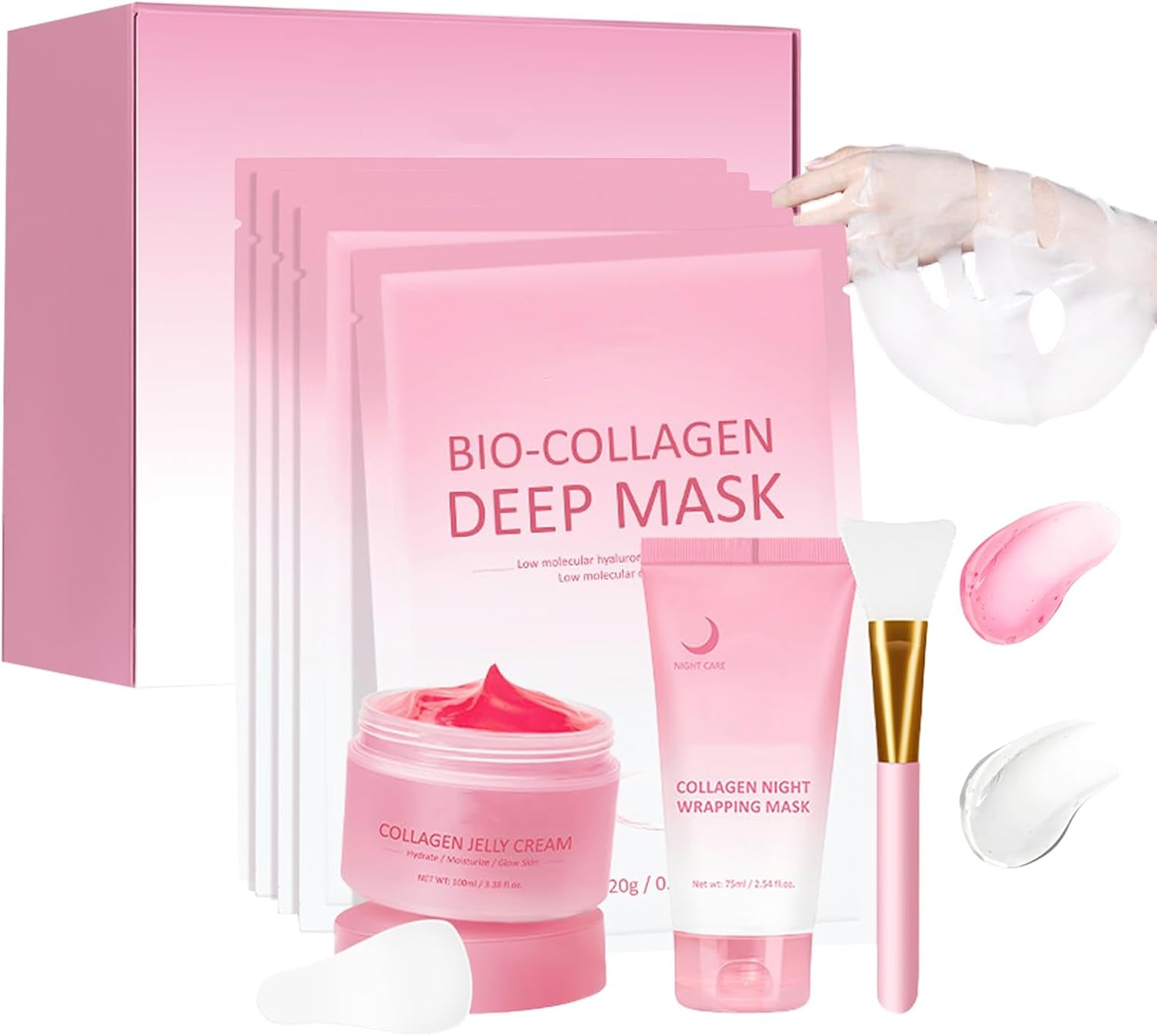 Ultimate Collagen Face Mask Set - 7PCS for Deep Hydration & Skin Elasticity - Peel Off Masks, Collagen Jelly Cream & Overnight Treatment - Korean Beauty Essentials for Firming Skin