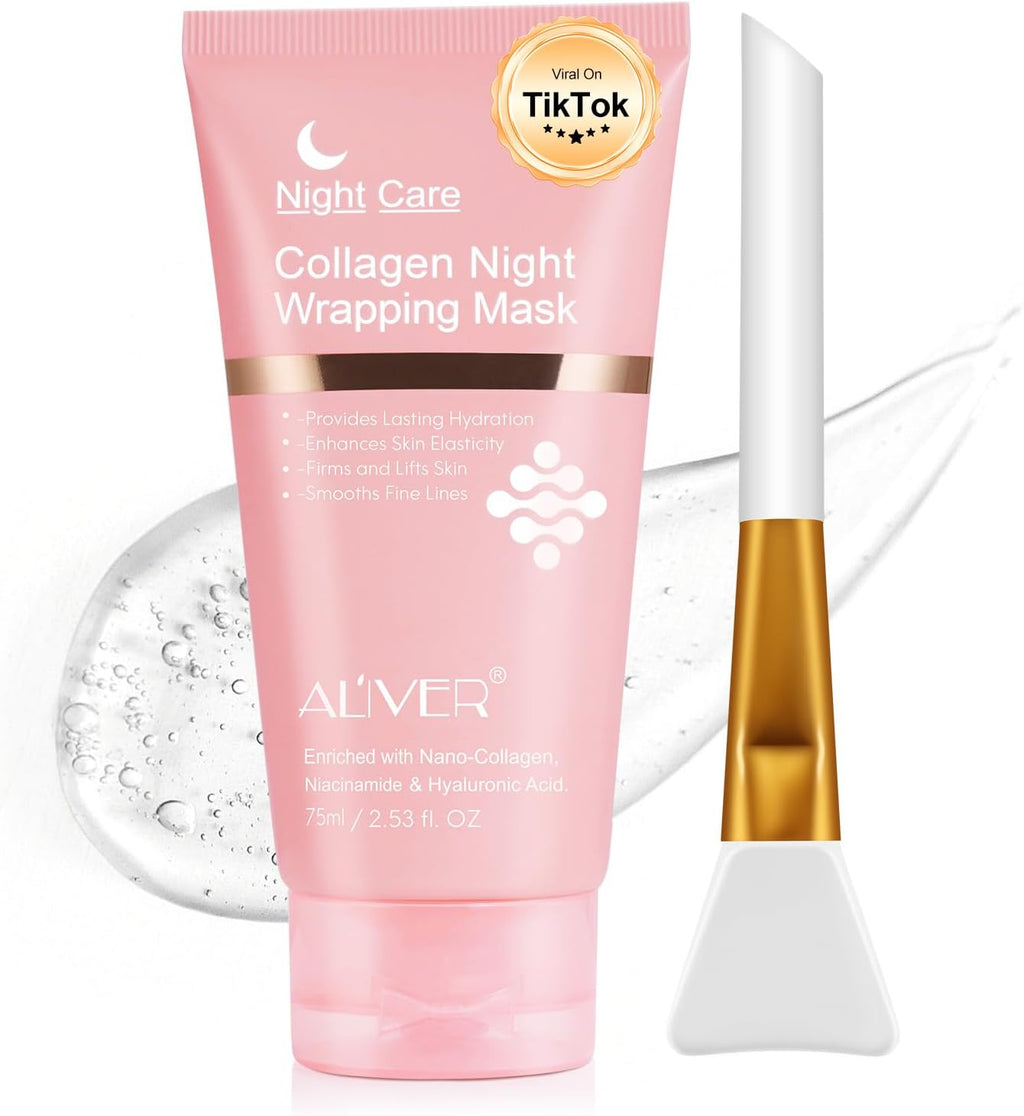 Revitalize Your Skin Overnight with Our Collagen Night Wrapping Mask - Deep Hydration, Firmness & Youthful Glow - 75ml (Brush Included)