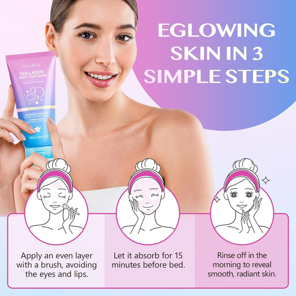 Revitalize Your Skin Overnight with Our Collagen Night Wrapping Mask - Deep Hydration, Anti-Aging Benefits & Glowing Complexion - 2PC