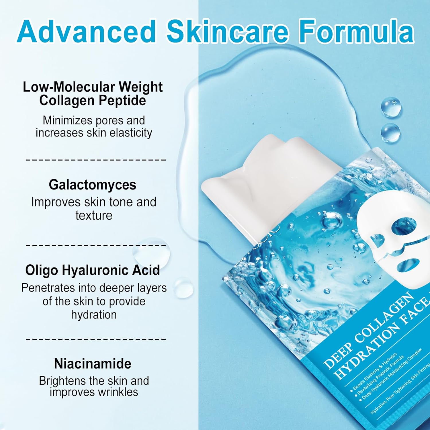 Revitalize Your Skin with Bio Collagen Real Deep Mask - 8 Pack Overnight Hydrating Face Masks for All Skin Types, Infused with Anti-Wrinkle Collagen for Firm, Plump Skin