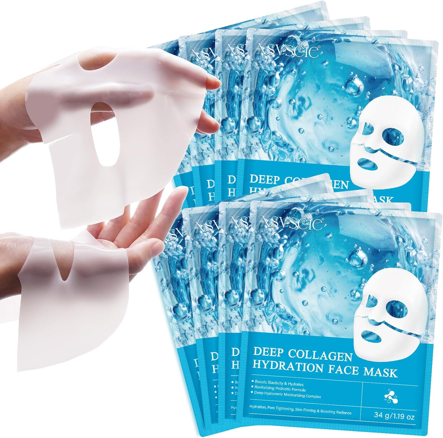 Revitalize Your Skin with Bio Collagen Real Deep Mask - 8 Pack Overnight Hydrating Face Masks for All Skin Types, Infused with Anti-Wrinkle Collagen for Firm, Plump Skin