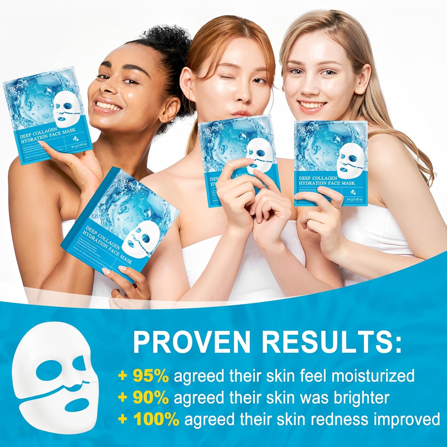 Revitalize Your Skin with Bio Collagen Real Deep Mask - 8 Pack Overnight Hydrating Face Masks for All Skin Types, Infused with Anti-Wrinkle Collagen for Firm, Plump Skin