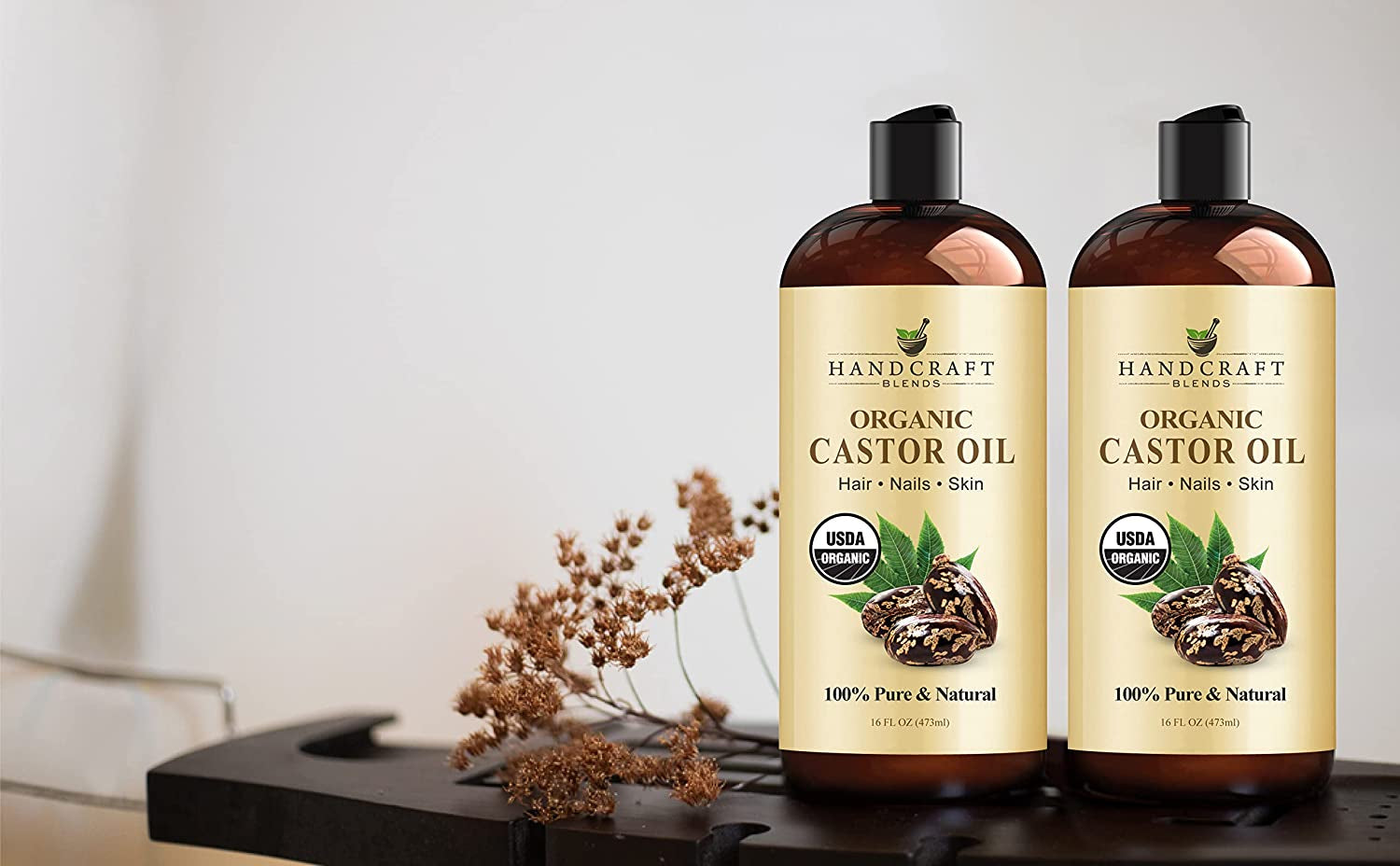 Organic Castor Oil - 16 Fl Oz - 100% Pure & Natural - Premium Carrier Oil for Hair Growth, Eyelashes & Eyebrows - Expeller-Pressed & Hexane-Free