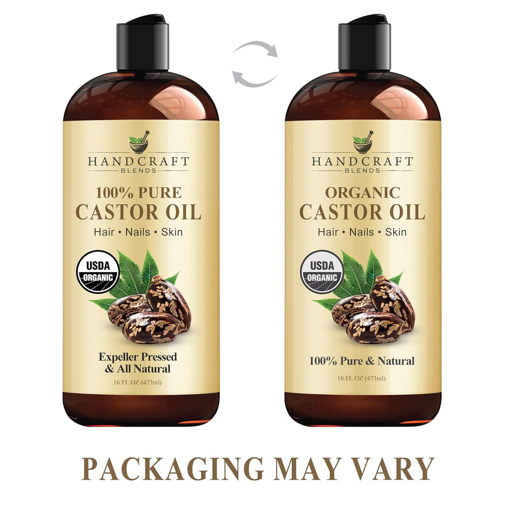Organic Castor Oil - 16 Fl Oz - 100% Pure & Natural - Premium Carrier Oil for Hair Growth, Eyelashes & Eyebrows - Expeller-Pressed & Hexane-Free