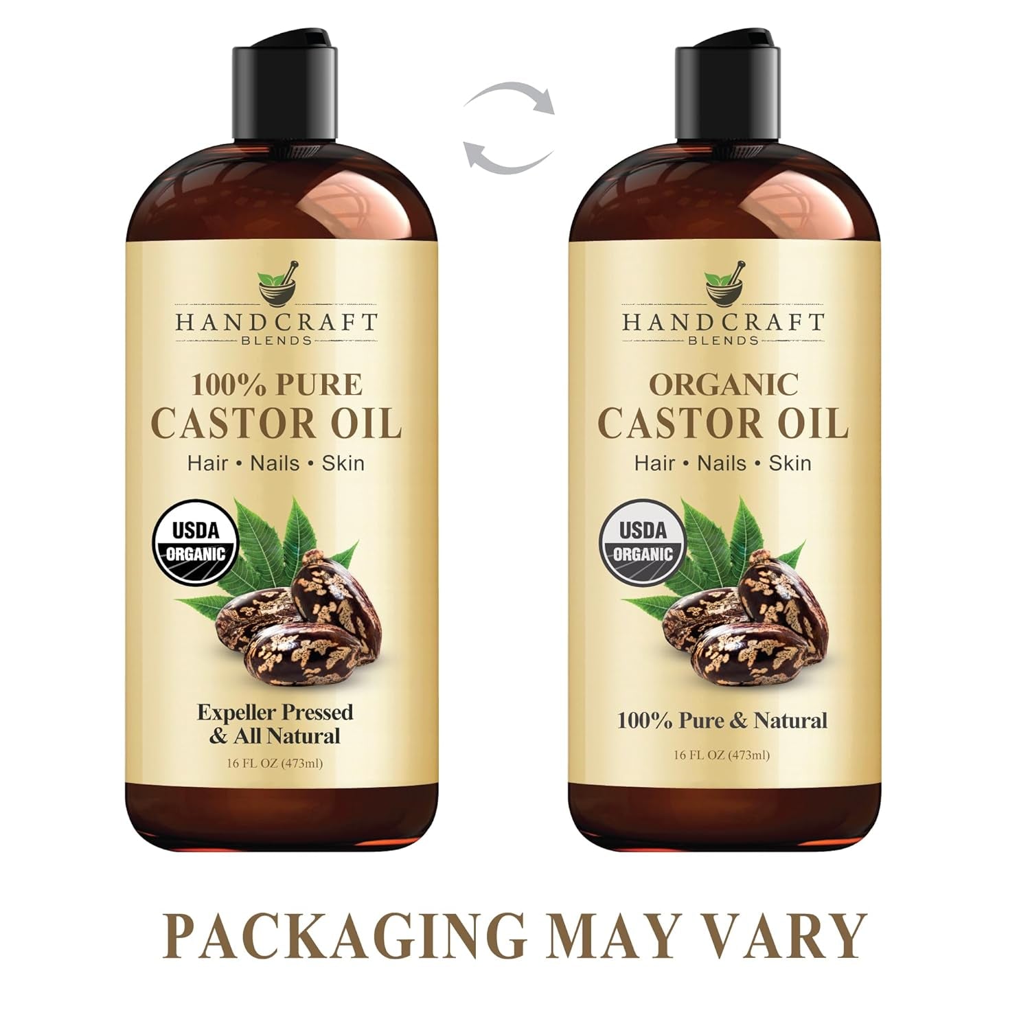 Organic Castor Oil - 16 Fl Oz - 100% Pure & Natural - Premium Carrier Oil for Hair Growth, Eyelashes & Eyebrows - Expeller-Pressed & Hexane-Free